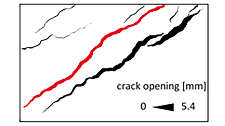 Crack pattern and crack opening calculated with ACDM.